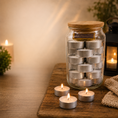 setting image Tea Lights & Matches in Glass Jar